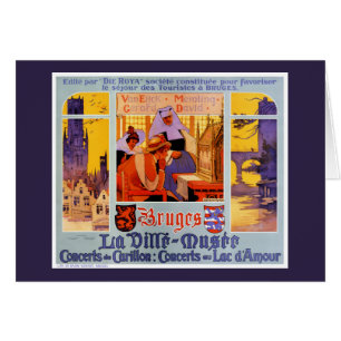 Cartão Viagens vintage de Poster de Bruges Raros Restaura