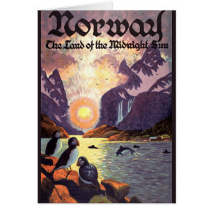 Cartão Viagens vintage, terra do fiorde de Noruega de Sun