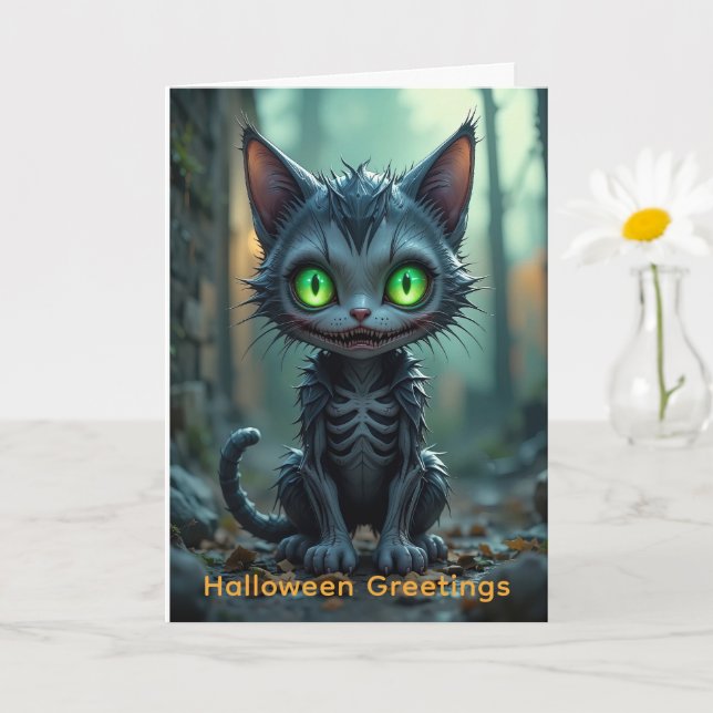 Cartão Víblias de Floresta Encantada de Halloween de Gato (Planta pequena)