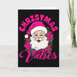 Cartão Vibrações de Natal Antigo Rosa Papai Noel Diversão