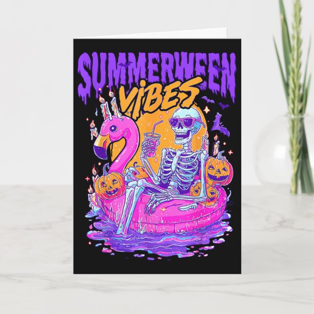 Cartão Vibrações de Summerween Esqueleto Assustador de Fl (Frente)
