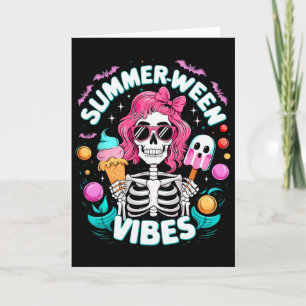 Cartão Vibrações de Summerween Esqueleto Férias Assustado