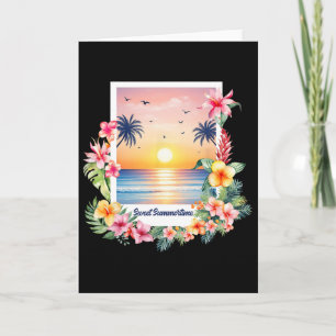 Cartão Vibrações de Verão Pôr do Sol Praia Férias Palmeir