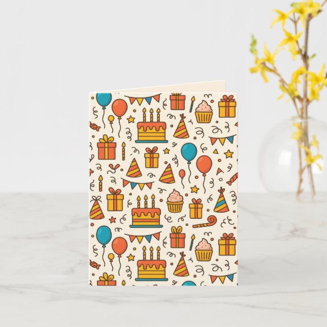 Cartão Vibrant Birthday Party Seamless Pattern (Flor Amarela)