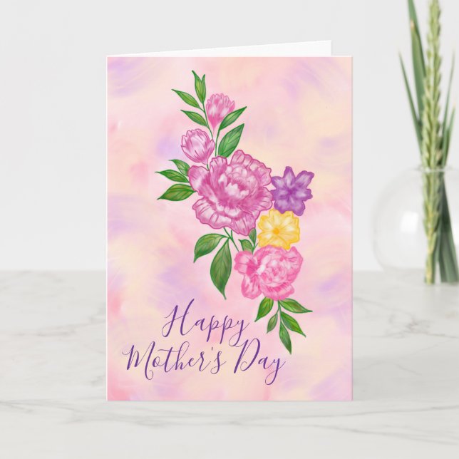Cartão Vibrant Flowers Happy Mother’s Day Card (Frente)