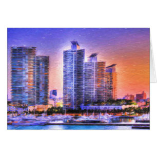 Cartão Vibrant Miami Skyline Sunrise