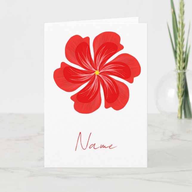 Cartão Vibrant Red Petal Bloom - Minimalist Floral Art (Frente)