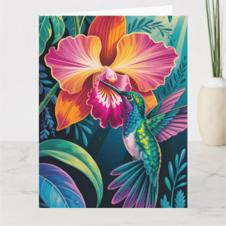 Cartão Vibrant Tropical Hummingbird and Orchid