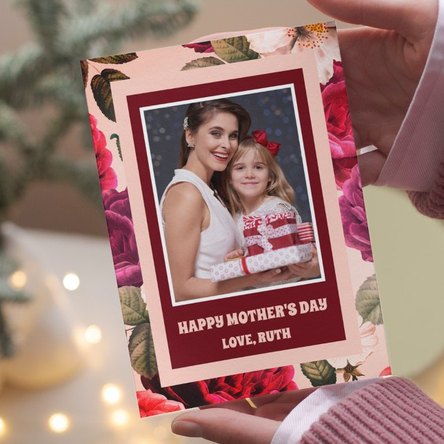 Cartão Vibrante | Feliz Dia das Mães Rosas Rosa Foto (Criador carregado)