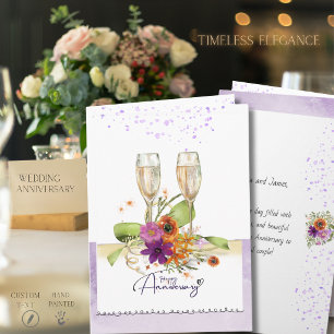 Cartão Vibrante Floral Aquarela Champanhe Aniversário 