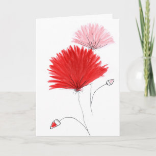 Cartão Vibrante Floral Vermelho e Rosa em Aquarela Cumpri