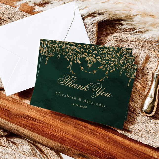 Cartão Victorald Emerald Dourado obrigado de casamento re (Criador carregado)