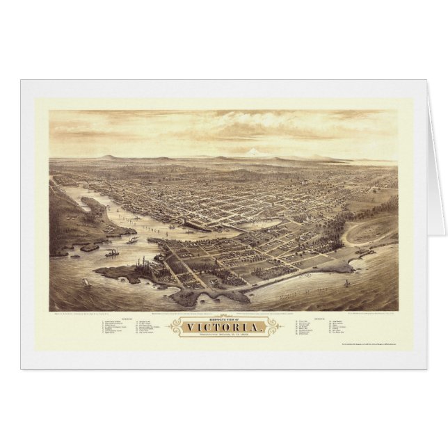 Cartão Victoria, BC, mapa panorâmico de Canadá - 1878 (Frente Horizontal)