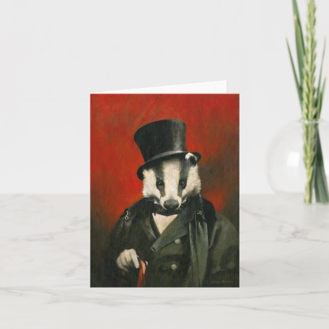 Cartão Victorian Badger In Top Hat Greetings Card (Frente)