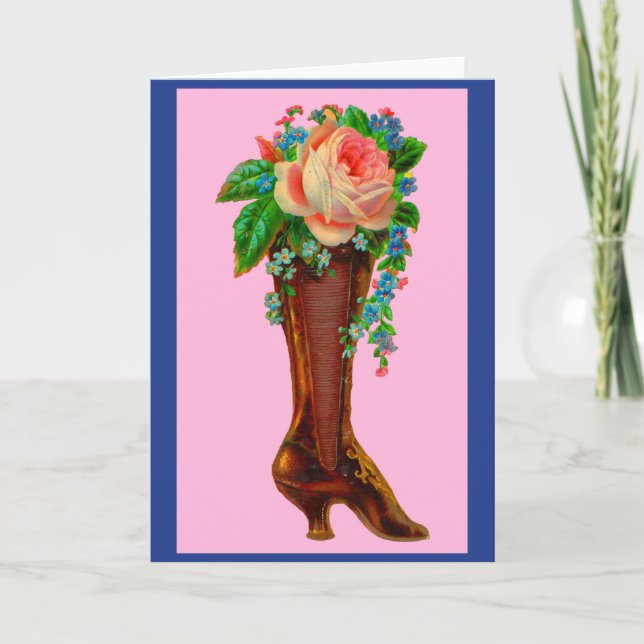 Cartão Victorian boot holding flowers (Frente)