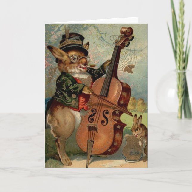 Cartão Victorian Bunny Cellist Orchestra Note Card (Frente)