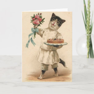 Cartão Victorian Cat Chef / Baker Birthday Card