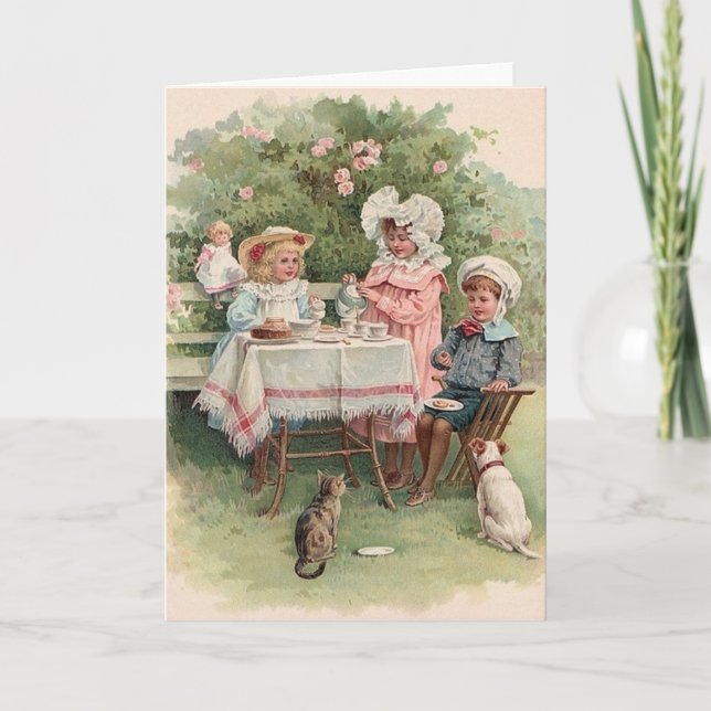 Cartão Victorian Children Tea Party Note Card (Frente)