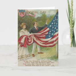 Cartão Victorian Couple Raising US Flag