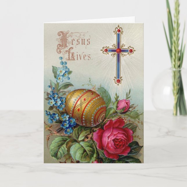 Cartão Victorian Easter Card - Cross and Easter Egg (Frente)