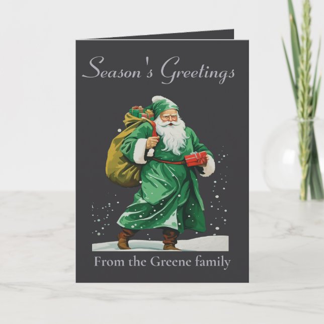 Cartão Victorian Father Christmas Wearing Green Robes Cut (Frente)