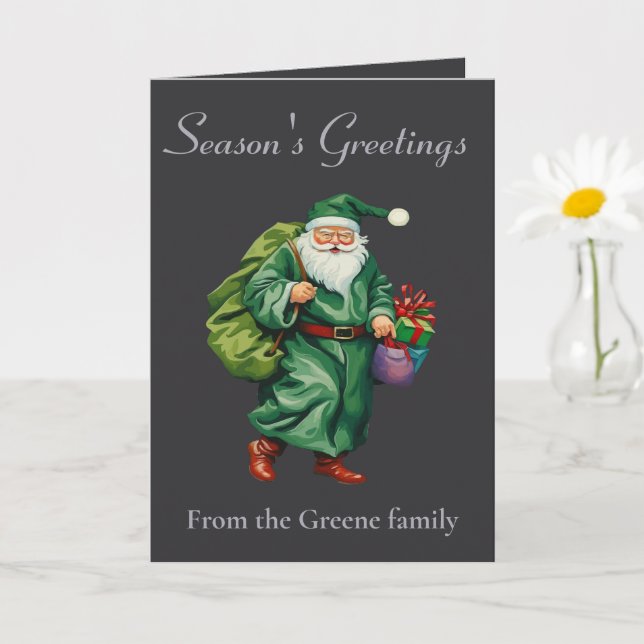 Cartão Victorian Father Christmas Wearing Green Robes Cut (Planta pequena)
