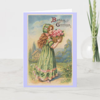 Cartão Victorian girl roses vintage birthday