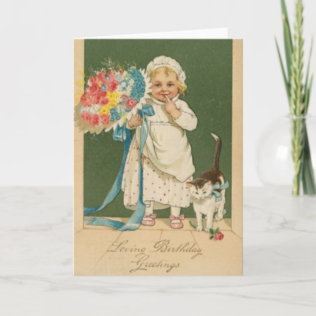 Cartão Victorian Toddler E Cat Lovthday Card (Frente)