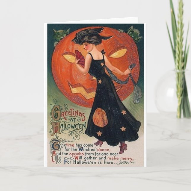 Cartão Victorian Witch's Dance Halloween Greeting Card (Frente)
