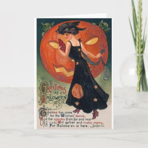 Cartão Victorian Witch's Dance Halloween Greeting Card