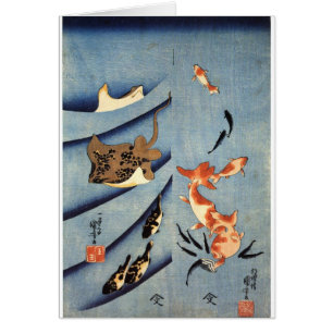 Cartão Vida marinha japonesa, japonês antigo art. C.