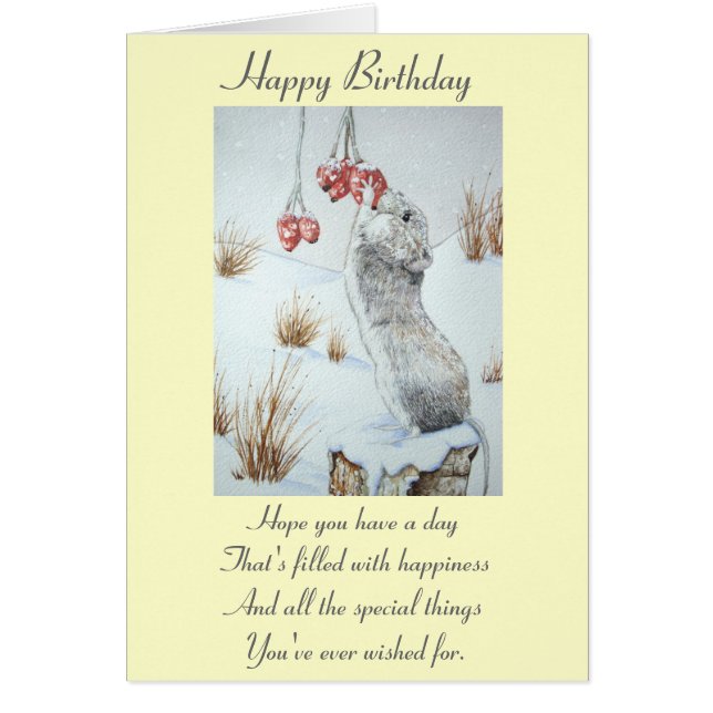 Cartão Vida selvagem de ratos e bagas vermelhas e de neve (Frente)