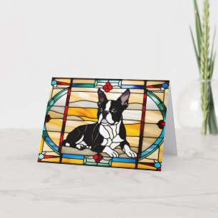 Cartão Vidro Colorido de Boston Terrier Fofo