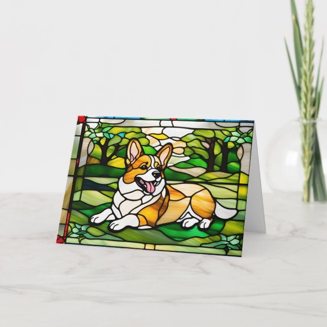 Cartão Vidro Colorido de Corgi Fofo (Frente)