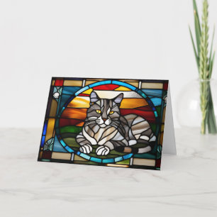 Cartão Vidro Colorido de Gato Tabby Cinza Fofo