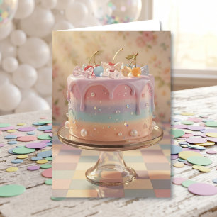 Cartão Vidro Pastel Estética Comida Arco-íris Aniversário