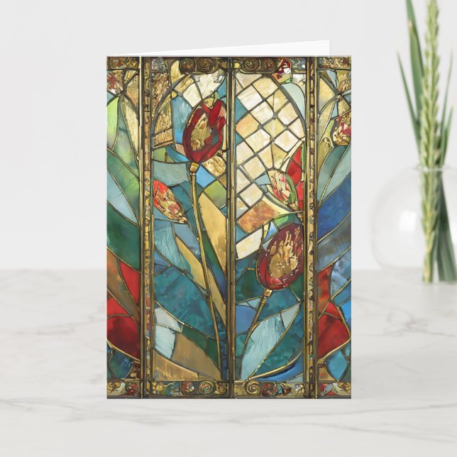 Cartão Vidro Vermelho Chefe Poppies no nascer do Sol (Frente)