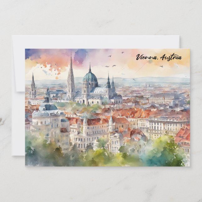 Cartão Vienna Austria Watercolor Painting Panorama View  (Frente)