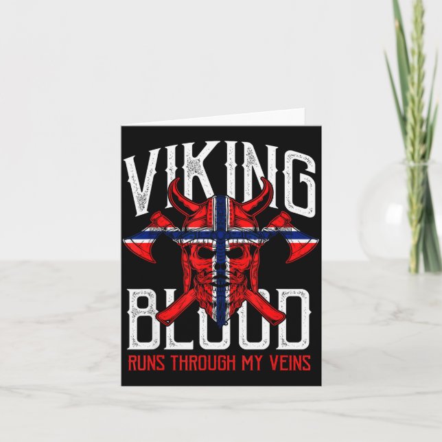 Cartão Viking Blood Skull Norwegian Flag Pride Norway  (Frente)