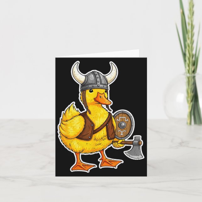 Cartão Viking Duck Funny Warrior Design  (Frente)