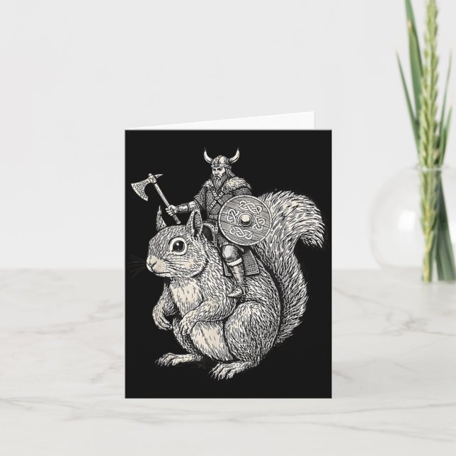 Cartão Viking Riding Squirrel Funny Warrior Art  (Frente)