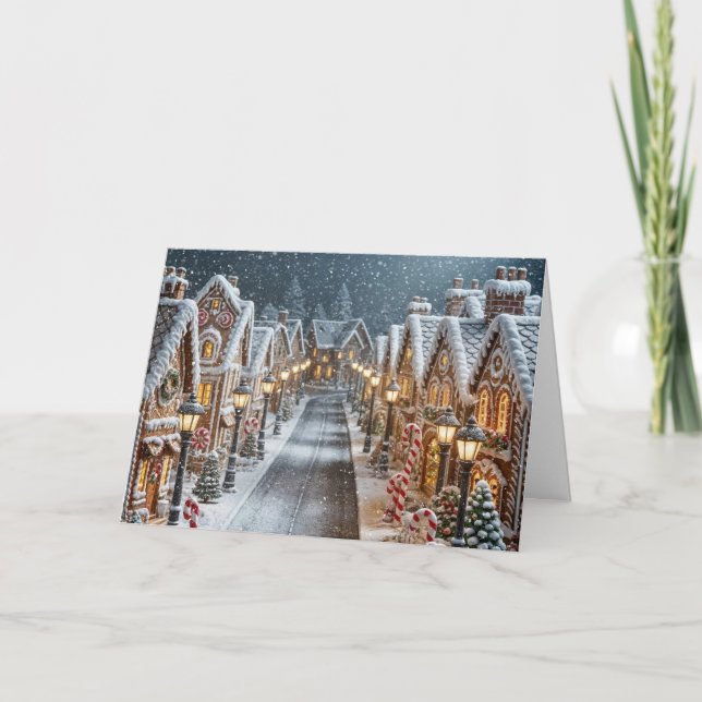 Cartão Vila de Pão de Gingerpão de Natal (Frente)