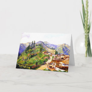 Cartão Vila de Tosari, Java, pintura de 1876