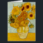 Cartão Vincent Van Gogh 12 Girassóis Impressionista<br><div class="desc">O vaso de girassóis de Vincent Van Gogh com 12 flores é uma das famosas séries de girassóis de Van Gogh. Esta pintura de girassóis faz parte do segundo conjunto de belas pinturas impressionistas de girassóis, criadas por ele em 1888. Os girassóis são amarelos contra um fundo azul claro. Tal...</div>