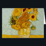 Cartão Vincent Van Gogh 12 Girassóis Impressionista<br><div class="desc">O vaso de Vincent Van Gogh com 12 girassóis é uma das famosas séries de girassóis de Van Gogh. Esta pintura de girassóis faz parte do segundo conjunto de belas pinturas impressionistas de girassóis de Van Gogh, que ele criou em 1888. Os girassóis são amarelos contra um fundo azul claro....</div>