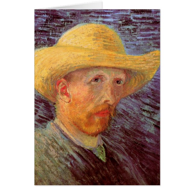 Cartão Vincent van Gogh autorretrato com chapéu de palha (Frente)
