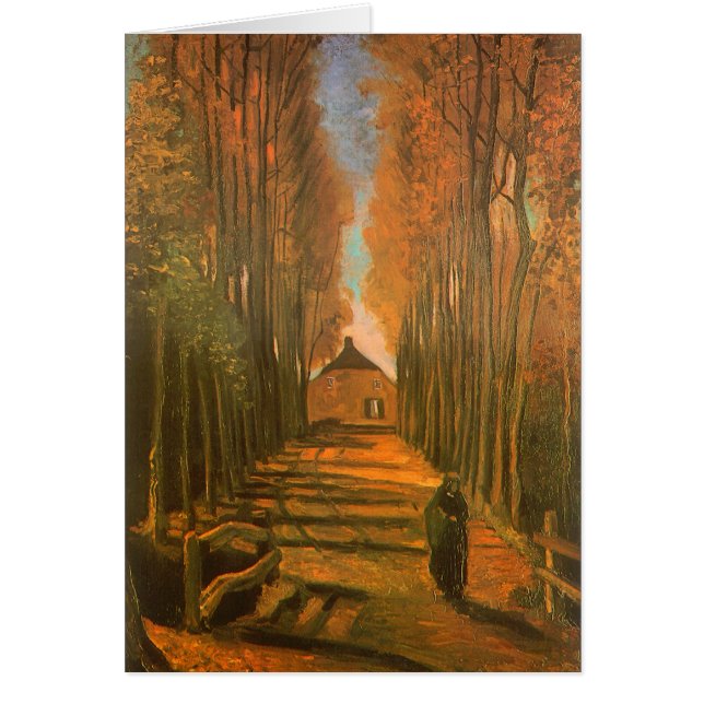 Cartão Vincent van Gogh - Avenida dos Poplars no outono (Frente)
