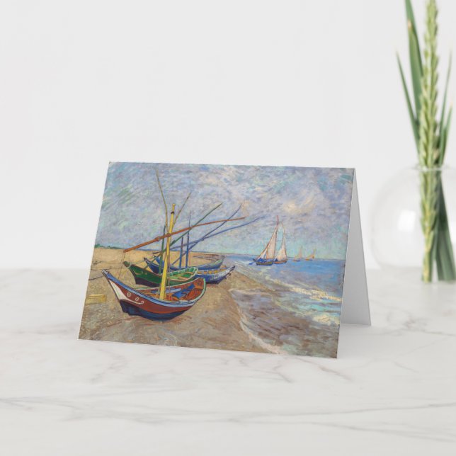 Cartão Vincent van Gogh - Barcos de Pesca na Praia (Frente)