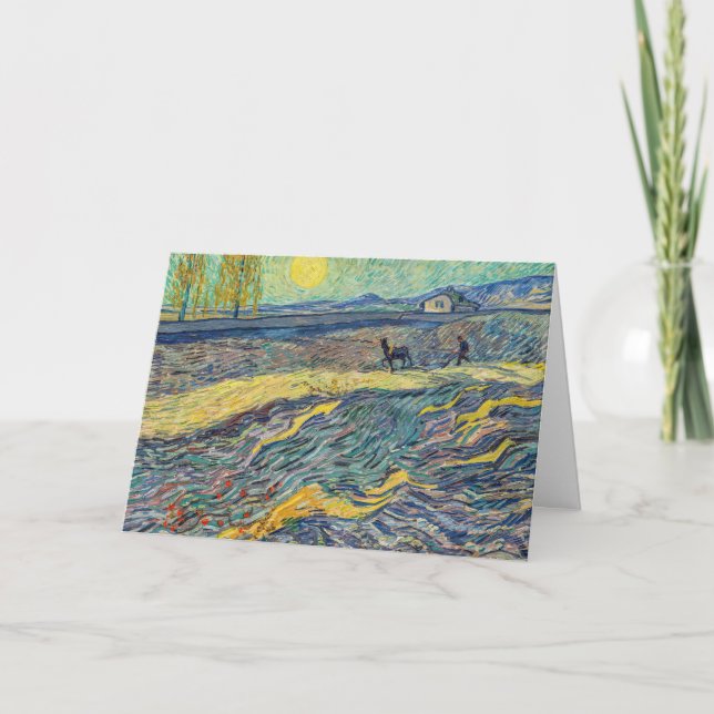 Cartão Vincent van Gogh - Campo com lavradores (Frente)