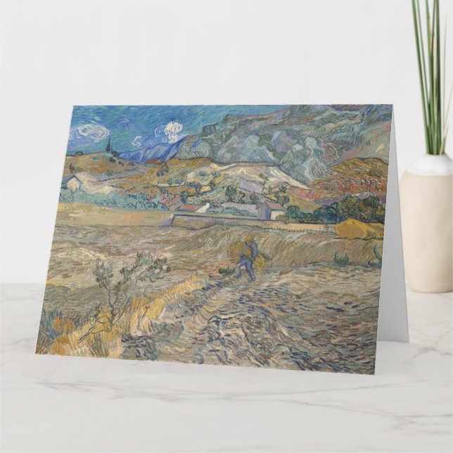 Cartão Vincent Van Gogh, campo fechado com camponês (Frente)
